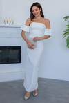 Pearl Embellished Pencil Dress - WHITE