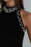 İncili Halter Yaka Elbise - SİYAH