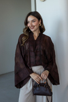 İp Bağcıklı Brodeli Kimono - KAHVERENGİ