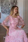 Kabartma Çiçek İşlemeli Abiye - PEMBE