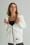 Kapüşonlu Fermuarlı Oversize Sweat - EKRU