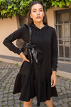 Kapüşonlu Sweat Elbise - SİYAH