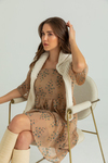 Kare Yaka Mini Şifon Elbise - CAMEL