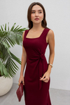 Kare Yaka Modal Elbise - BORDO