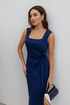 Kare Yaka Modal Elbise - LACİVERT