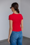 Kare Yaka T-shirt - KIRMIZI