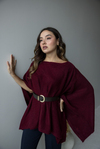 Kayık Yaka Salaş Triko Panço - BORDO