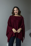 Kayık Yaka Salaş Triko Panço - BORDO