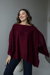 Kayık Yaka Salaş Triko Panço - BORDO