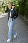 Kemerli Biker Deri Ceket - SİYAH