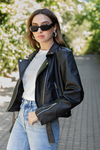 Kemerli Biker Deri Ceket - SİYAH