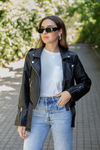 Kemerli Biker Deri Ceket - SİYAH