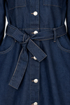 Kemerli Cep Detaylı Denim Elbise - LACİVERT
