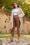 Kemerli Deri Pantolon - TABA