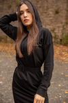 Kemerli Kapüşonlu Sweat Elbise - SİYAH