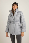 Kemerli Şişme Mont - GRİ