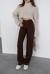 Kesik Paçalı Wide Leg Jean - KAHVERENGİ