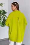 Keten Oversize Gömlek - YAĞ YEŞİLİ