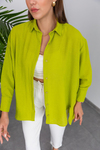 Keten Oversize Gömlek - YAĞ YEŞİLİ