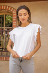 Kol Fırfırlı Basic T-Shirt - BEYAZ