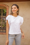 Kol Fırfırlı Basic T-Shirt - BEYAZ