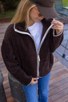 Kontrast Biyeli Fermuarlı Peluş Sweat - KAHVERENGİ