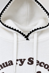 Kontrast Dikiş Baskılı Kapüşonlu Sweat - BEYAZ