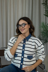 Kot Garnili Çizgili Triko Hırka - BEYAZ