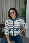 Kot Garnili Çizgili Triko Hırka - BEYAZ