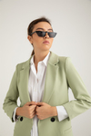 Krep Süs Düğmeli Blazer - MİNT YEŞİL