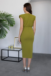 Wrap Front Dress with Brooch - Olive Green