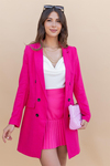 Kuşak Detay Keten Görünümlü Ceket - PEMBE