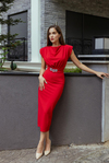 Kuşak Detaylı Elbise - KIRMIZI
