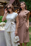 Kuşaklı Bluz Pantolon Takım - TAŞ