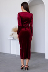 Kuşaklı Kadife Abiye - BORDO