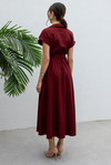 Kuşaklı Poplin Elbise - BORDO