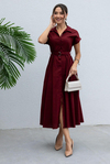 Kuşaklı Poplin Elbise - BORDO