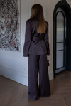 Kuşaklı Saten Blazer Takım - KAHVERENGİ