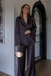 Kuşaklı Saten Blazer Takım - KAHVERENGİ