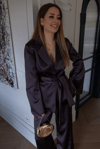 Kuşaklı Saten Blazer Takım - KAHVERENGİ