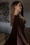 Kuşaklı Saten Elbise - KAHVERENGİ