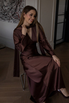 Kuşaklı Saten Elbise - KAHVERENGİ