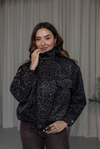 Leopar Desen Kapak Cepli Bomber Ceket - SİYAH