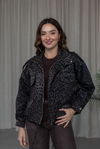 Leopar Desen Kapak Cepli Bomber Ceket - SİYAH