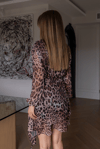 Leopar Desen Kuşak Detaylı Elbise - KAHVERENGİ