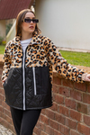 Leopar Desen Peluş Ceket - KREM