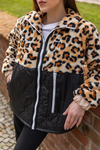Leopar Desen Peluş Ceket - KREM