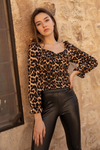 Leopar Desenli Gipeli Bluz - SİYAH