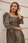 Leopar Desenli Mini Elbise - BEJ