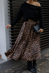 Leopar Desenli Saten Etek - KAHVERENGİ